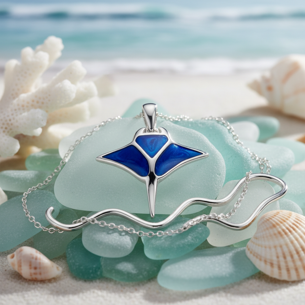 🌊 Manta Ray Ketting – Elegante Oceaan Vibe