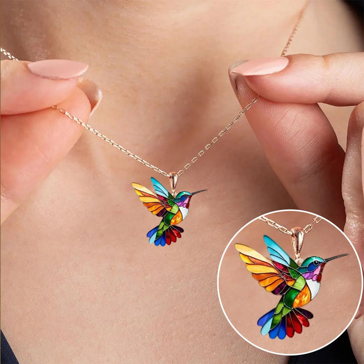 Regenboogkolibrie Sieradenset (Ketting + Oorbellen)