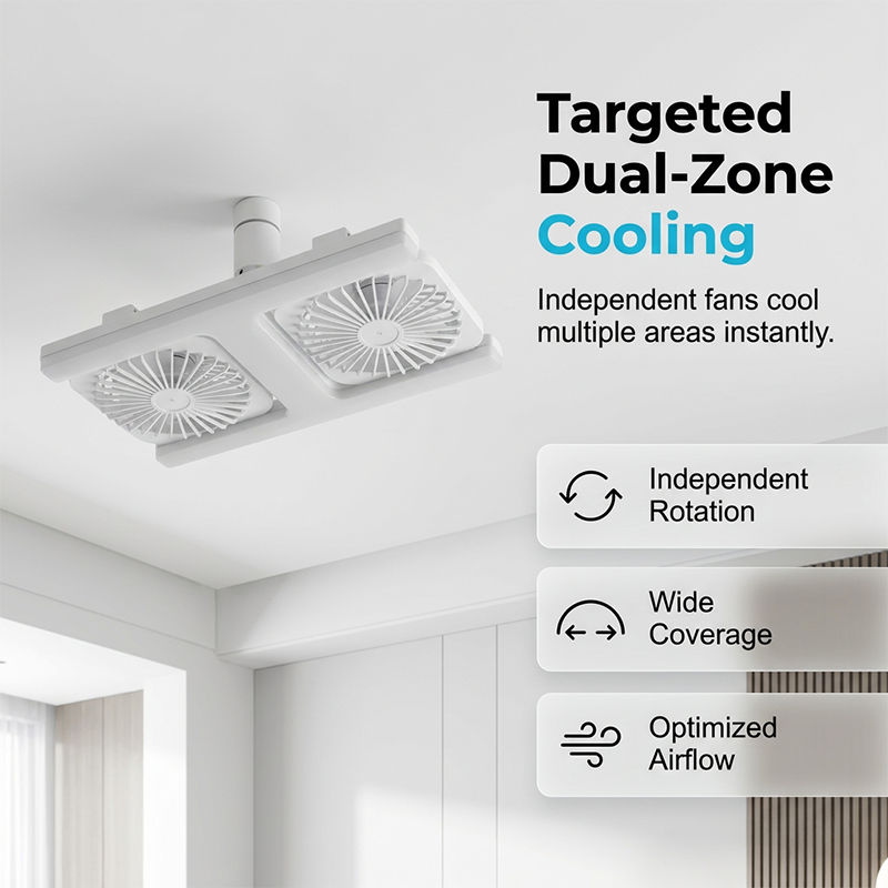 Plafondventilator met dubbele kop en LED-verlichting – modern design met afstandsbediening voor de woonkamer en de slaapkamer