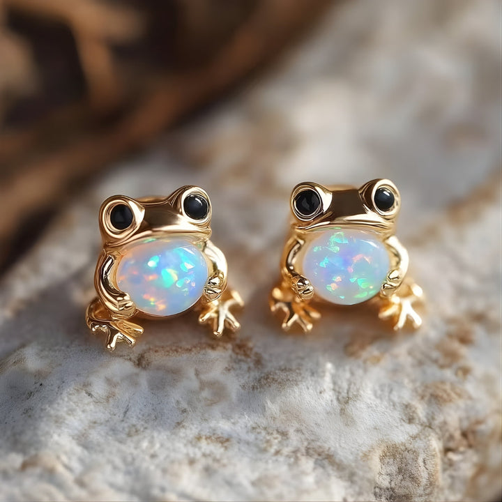 🐸 Frog Opal Oorbellen – Speels & Elegant