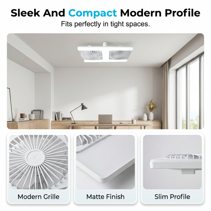 Plafondventilator met dubbele kop en LED-verlichting – modern design met afstandsbediening voor de woonkamer en de slaapkamer