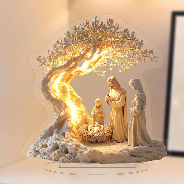 ✨ Heilige Familie – Platte Acryldecoratie met Lichtreflecterend Effect 🌟