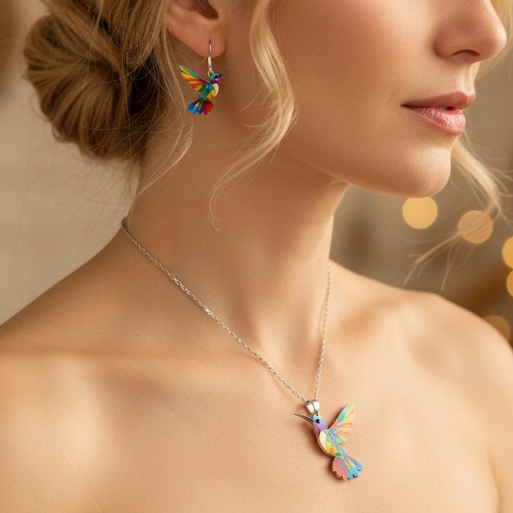 Regenboogkolibrie Sieradenset (Ketting + Oorbellen)