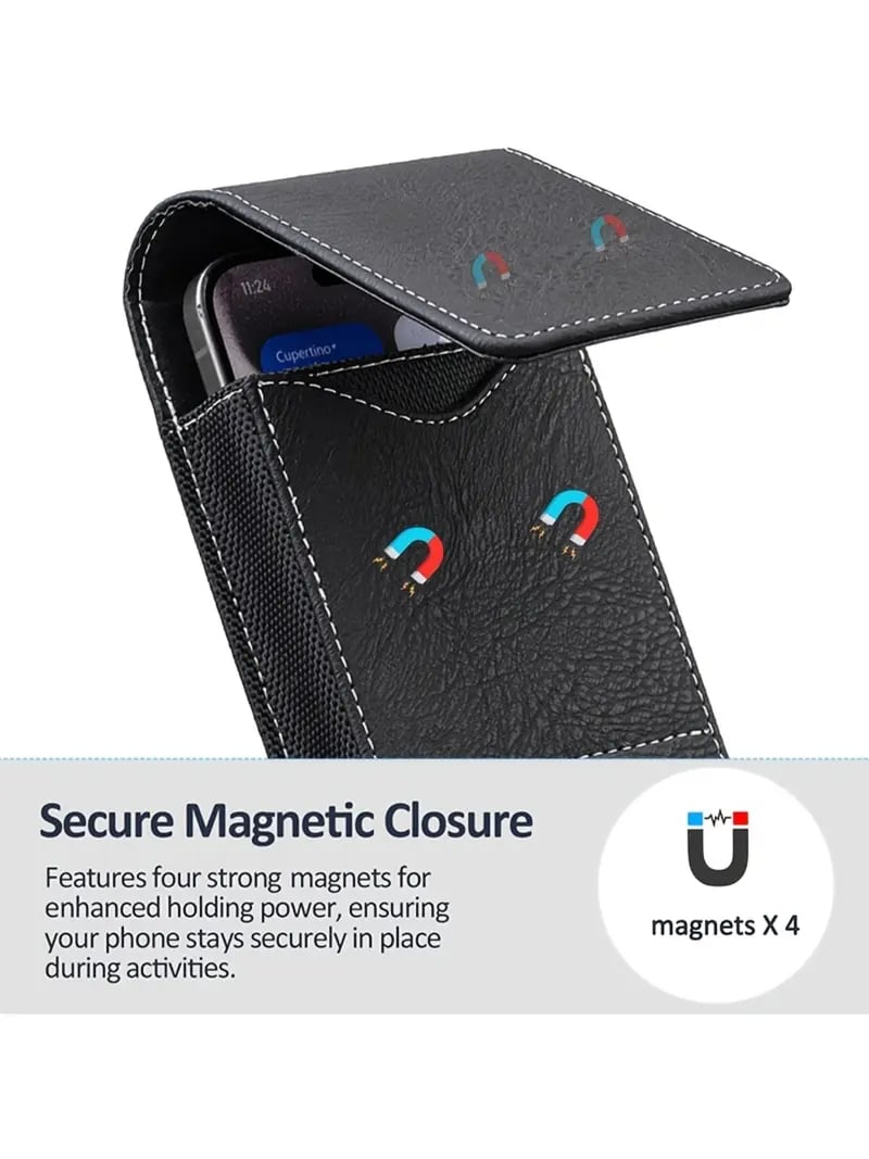 📱Riem Telefoonhouder met Magnetische Sluiting – Stevig Smartphone Holster met Clip, Riemlus & Kaartvak