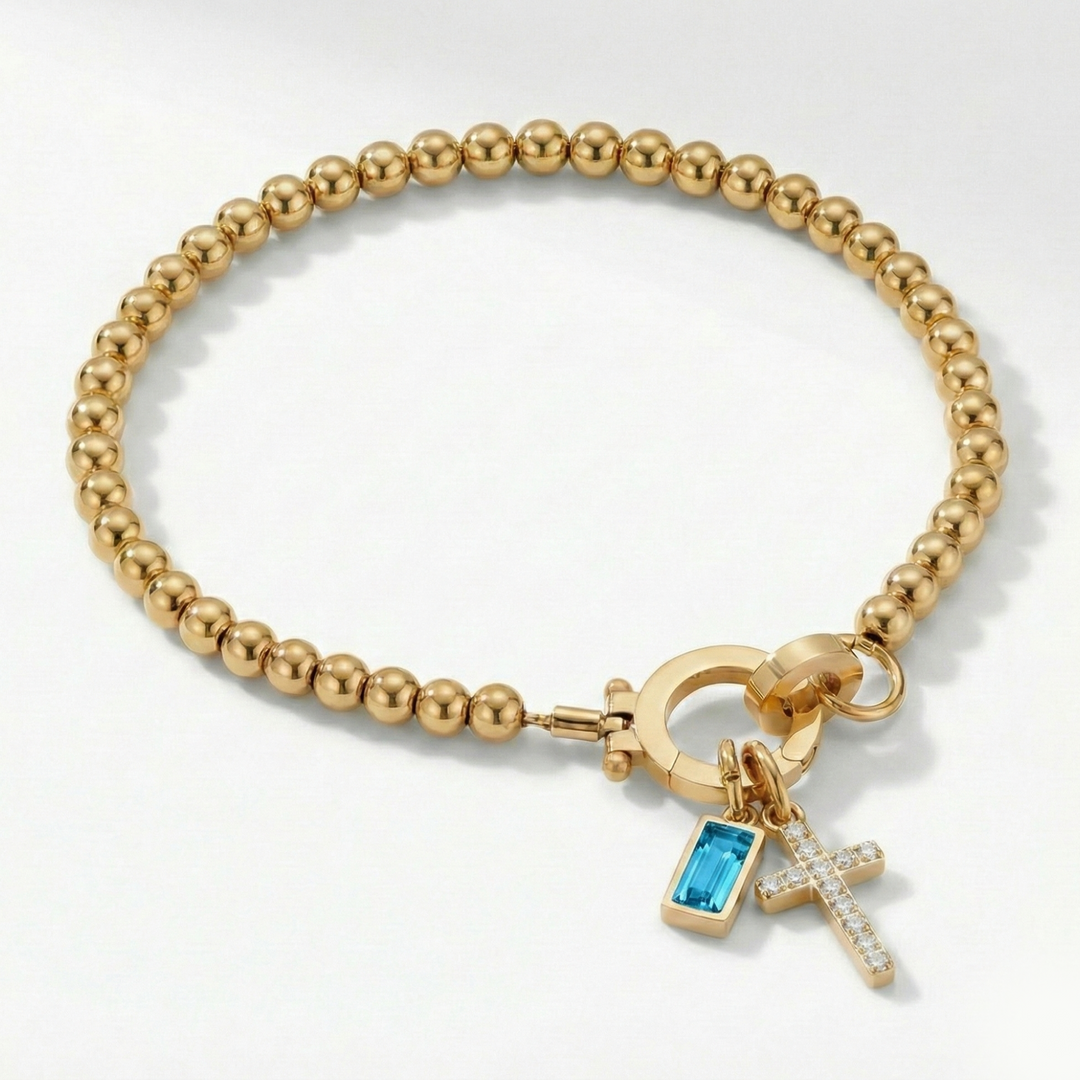 ✨ Geboortesteen Armband met Kruis – Persoonlijk, Elegant & Betekenisvol