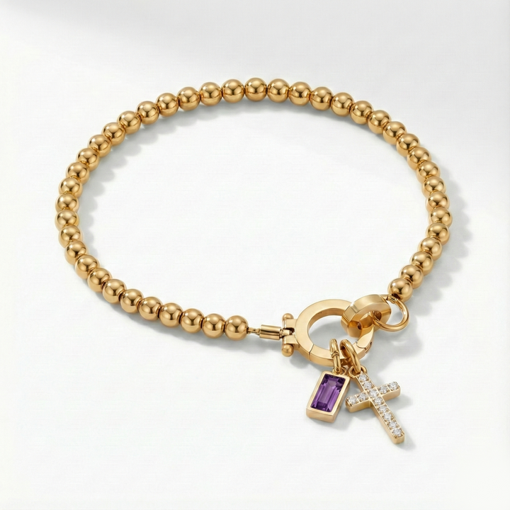 ✨ Geboortesteen Armband met Kruis – Persoonlijk, Elegant & Betekenisvol