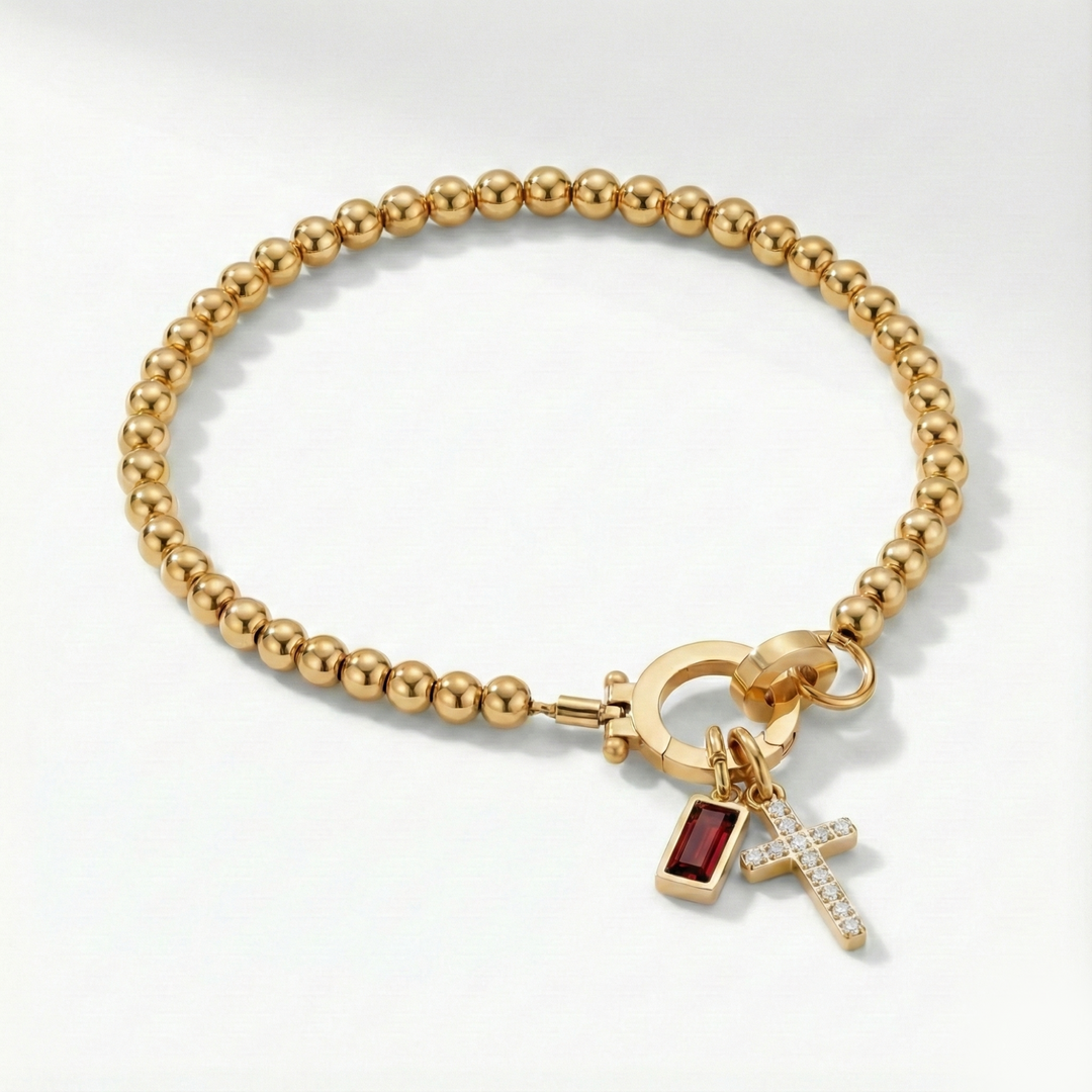 ✨ Geboortesteen Armband met Kruis – Persoonlijk, Elegant & Betekenisvol