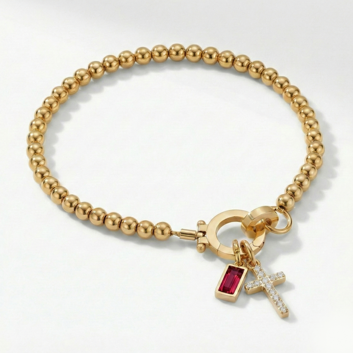 ✨ Geboortesteen Armband met Kruis – Persoonlijk, Elegant & Betekenisvol