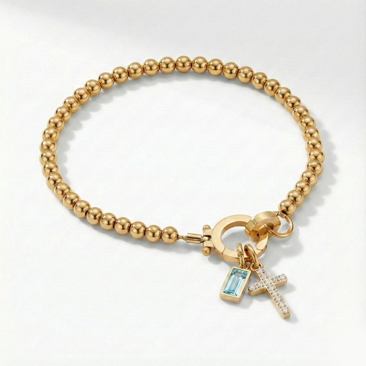 ✨ Geboortesteen Armband met Kruis – Persoonlijk, Elegant & Betekenisvol