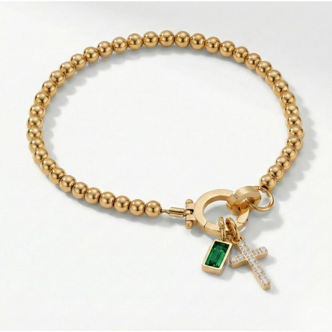✨ Geboortesteen Armband met Kruis – Persoonlijk, Elegant & Betekenisvol