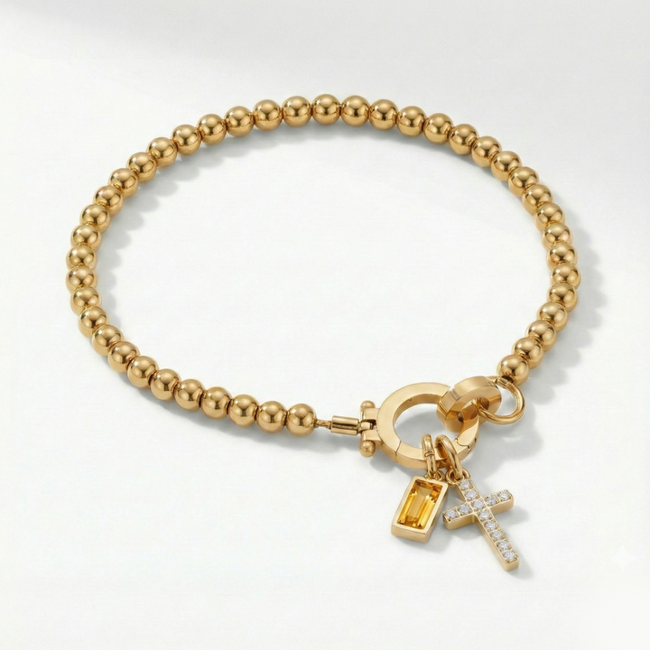 ✨ Geboortesteen Armband met Kruis – Persoonlijk, Elegant & Betekenisvol