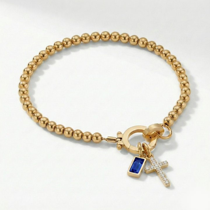 ✨ Geboortesteen Armband met Kruis – Persoonlijk, Elegant & Betekenisvol