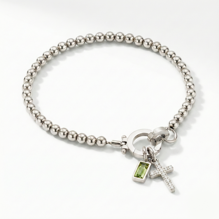 ✨ Geboortesteen Armband met Kruis – Persoonlijk, Elegant & Betekenisvol
