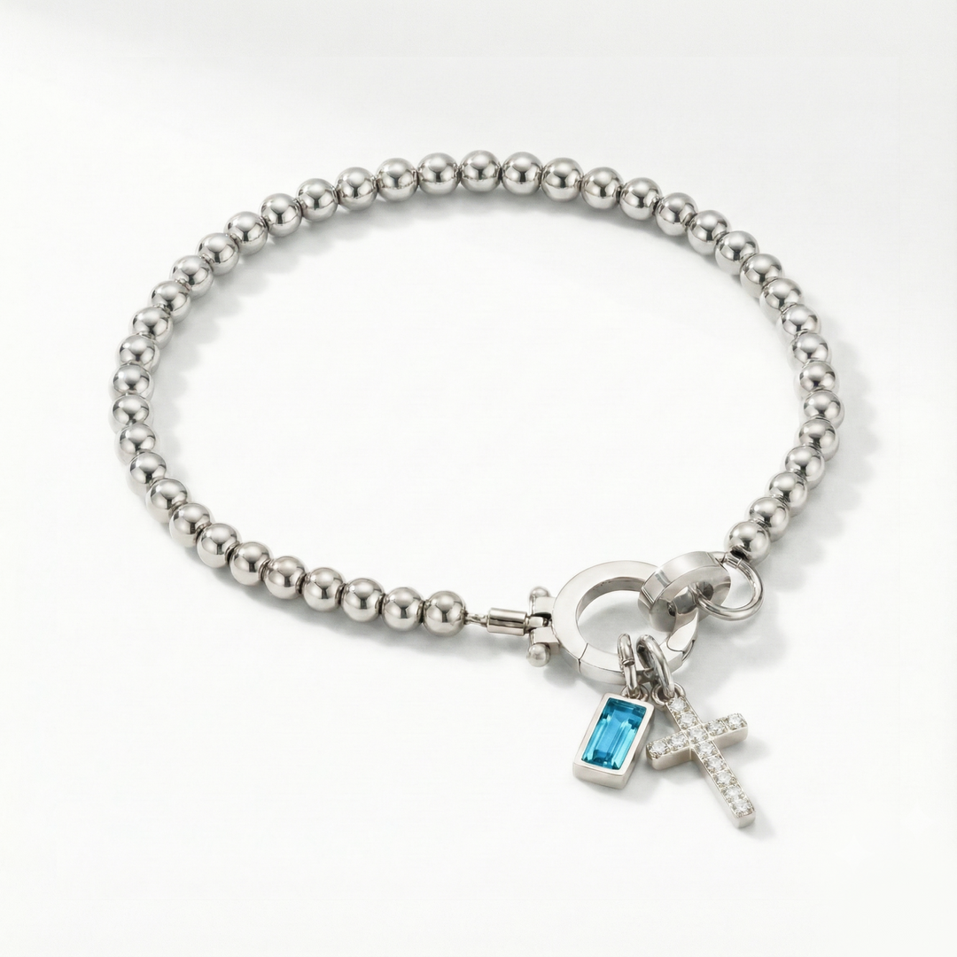 ✨ Geboortesteen Armband met Kruis – Persoonlijk, Elegant & Betekenisvol