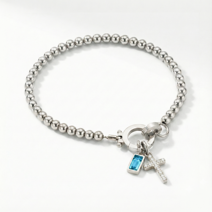 ✨ Geboortesteen Armband met Kruis – Persoonlijk, Elegant & Betekenisvol