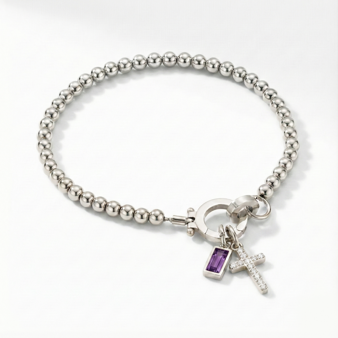 ✨ Geboortesteen Armband met Kruis – Persoonlijk, Elegant & Betekenisvol