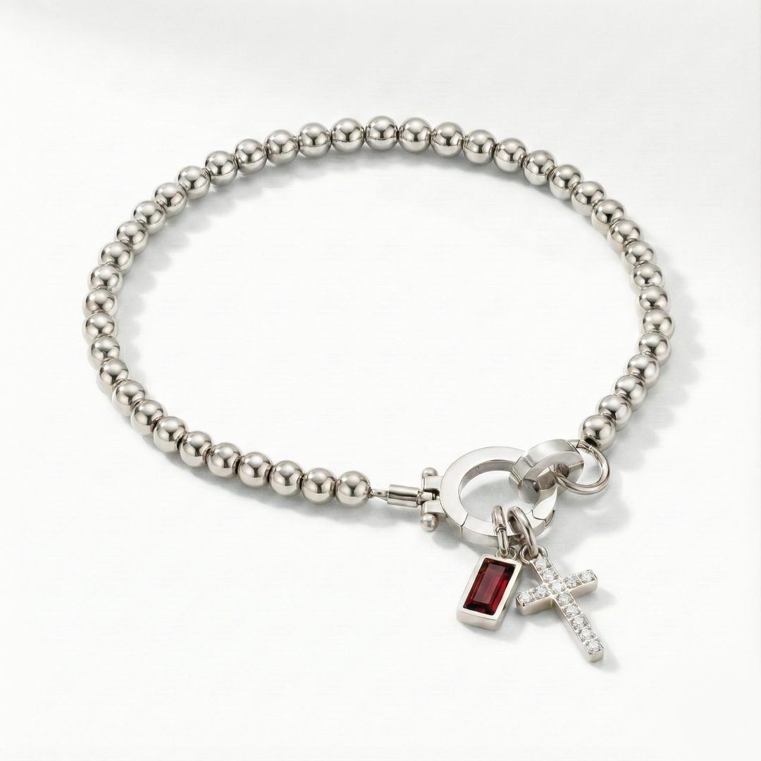 ✨ Geboortesteen Armband met Kruis – Persoonlijk, Elegant & Betekenisvol