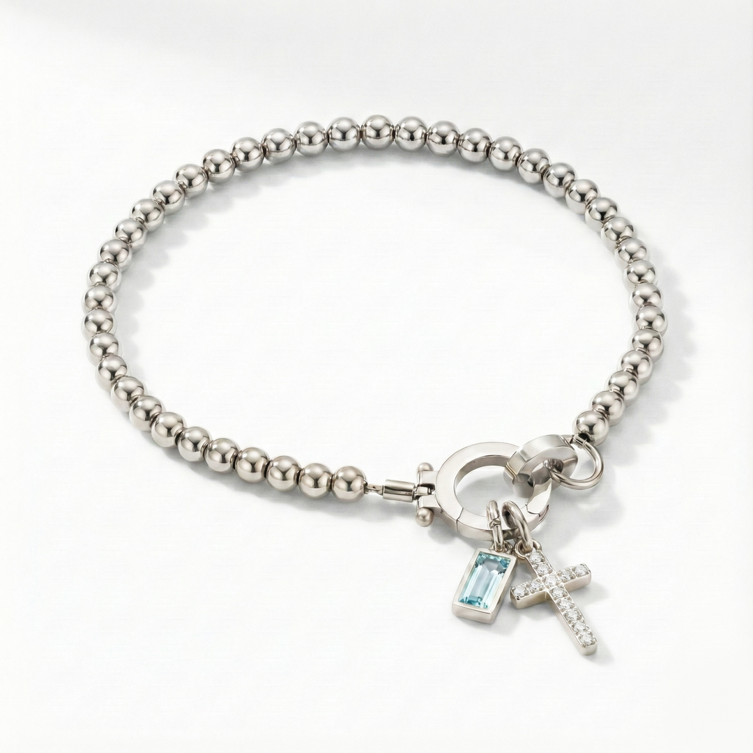 ✨ Geboortesteen Armband met Kruis – Persoonlijk, Elegant & Betekenisvol