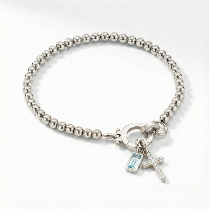 ✨ Geboortesteen Armband met Kruis – Persoonlijk, Elegant & Betekenisvol