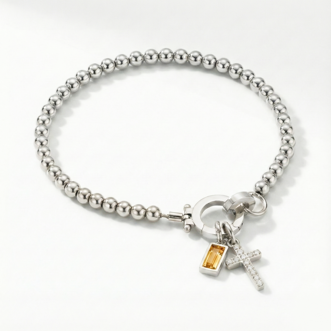 ✨ Geboortesteen Armband met Kruis – Persoonlijk, Elegant & Betekenisvol