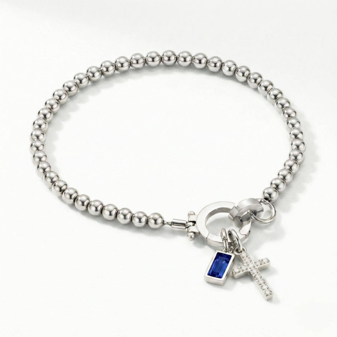 ✨ Geboortesteen Armband met Kruis – Persoonlijk, Elegant & Betekenisvol