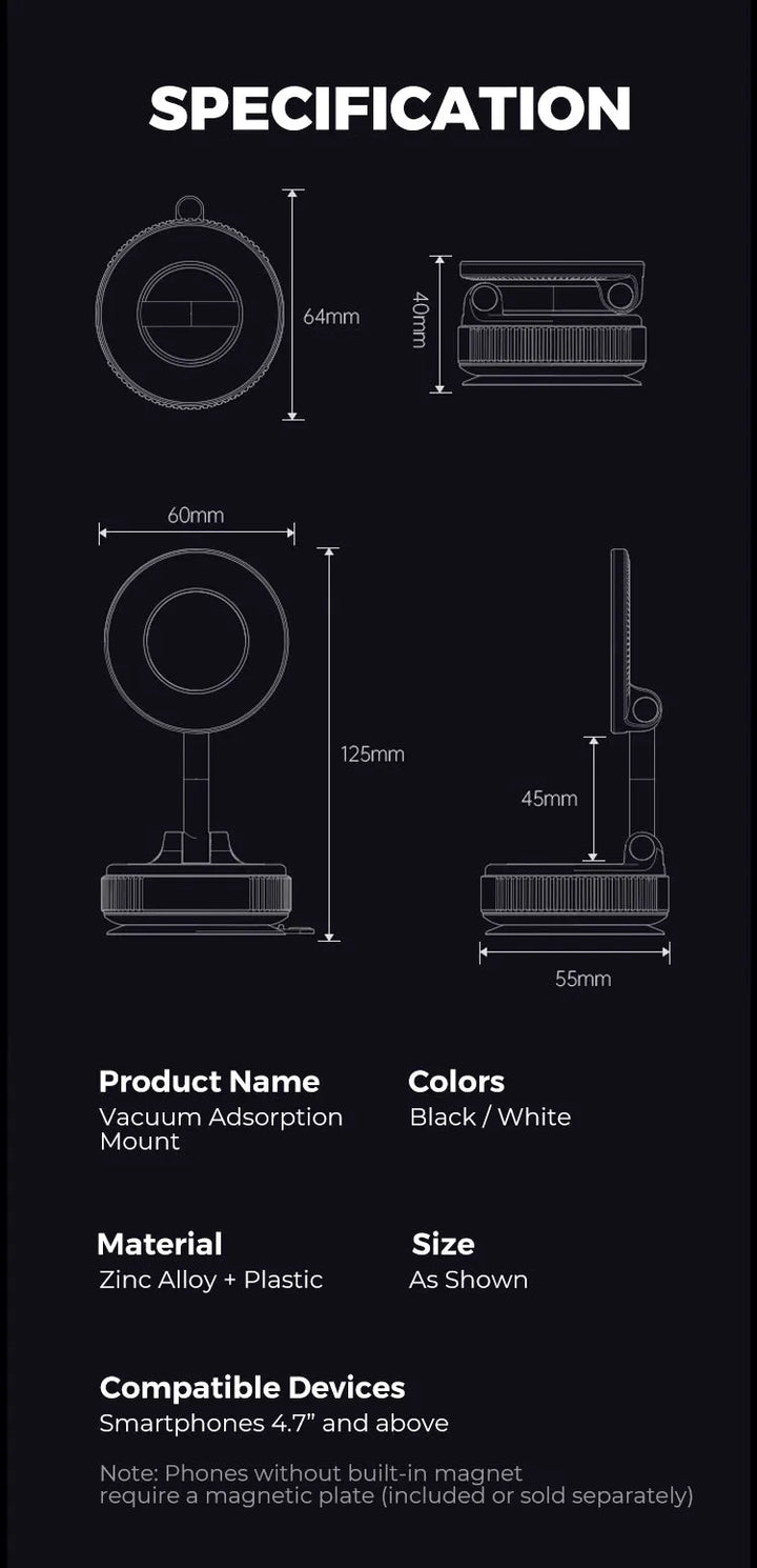 360° Magnetische Auto Telefoonhouder – Ultra Sterke Vacuüm Bevestiging