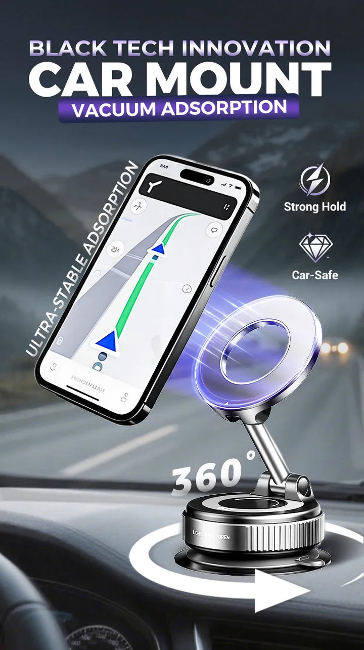 360° Magnetische Auto Telefoonhouder – Ultra Sterke Vacuüm Bevestiging