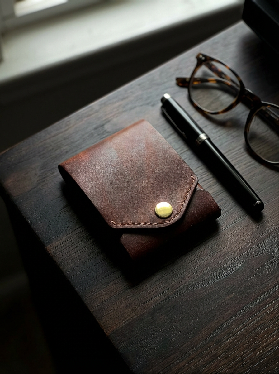 Handgemaakte Leren Portemonnee – Compact, Tijdloos & Praktisch