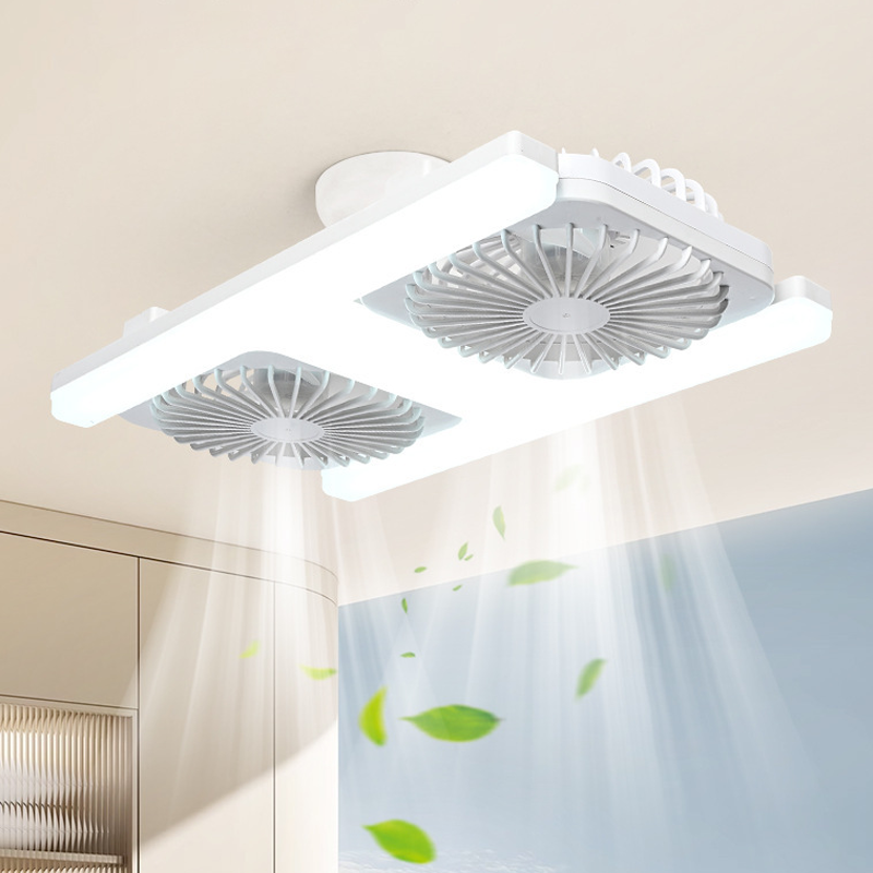Plafondventilator met dubbele kop en LED-verlichting – modern design met afstandsbediening voor de woonkamer en de slaapkamer