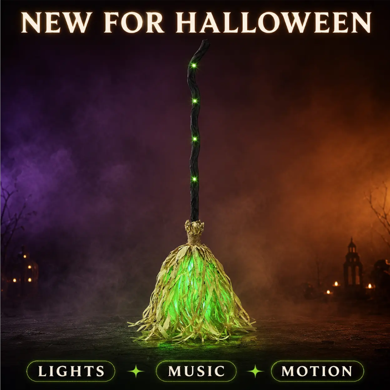 🧹 Elektrische Heksenbezem – Beweegt & Lacht Zelf | Halloween Decoratie