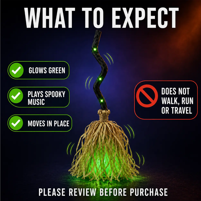 🧹 Elektrische Heksenbezem – Beweegt & Lacht Zelf | Halloween Decoratie