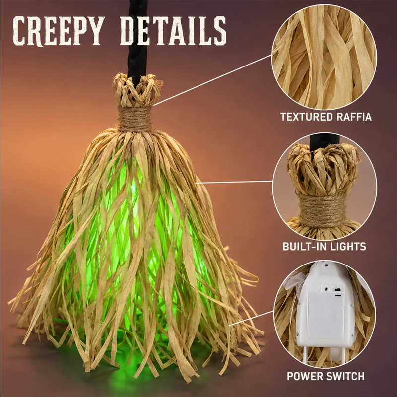 🧹 Elektrische Heksenbezem – Beweegt & Lacht Zelf | Halloween Decoratie